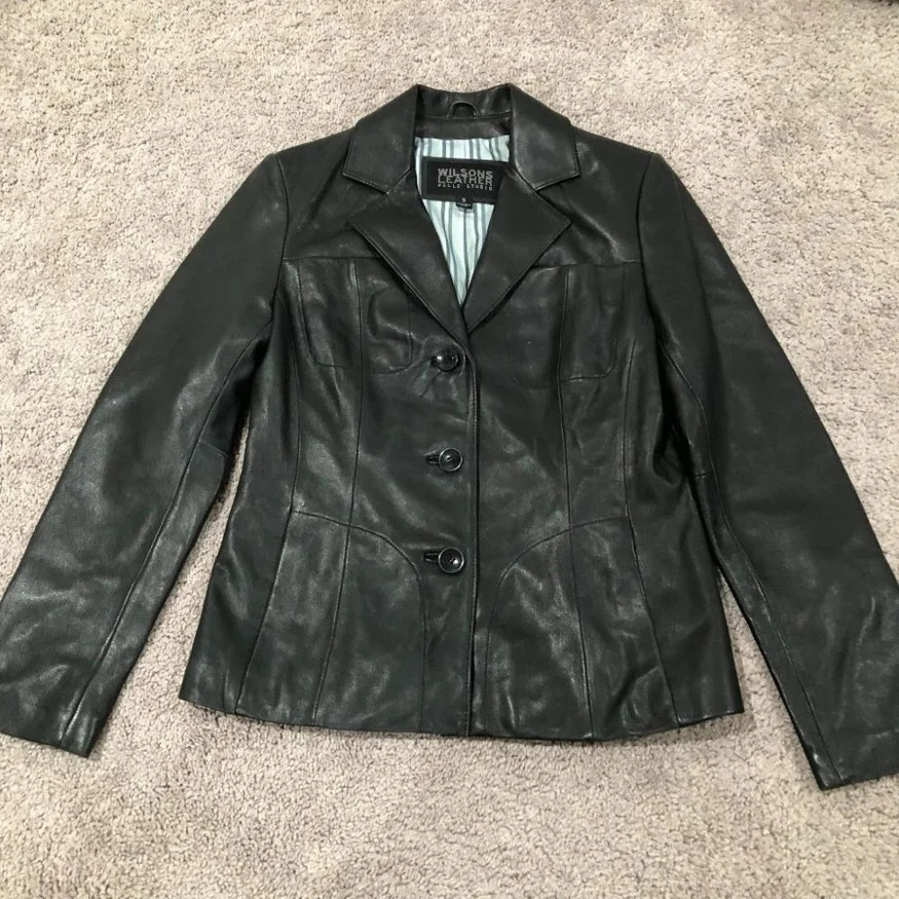Wilson Leather Pelle Studio black‎ leather Coat Size Small